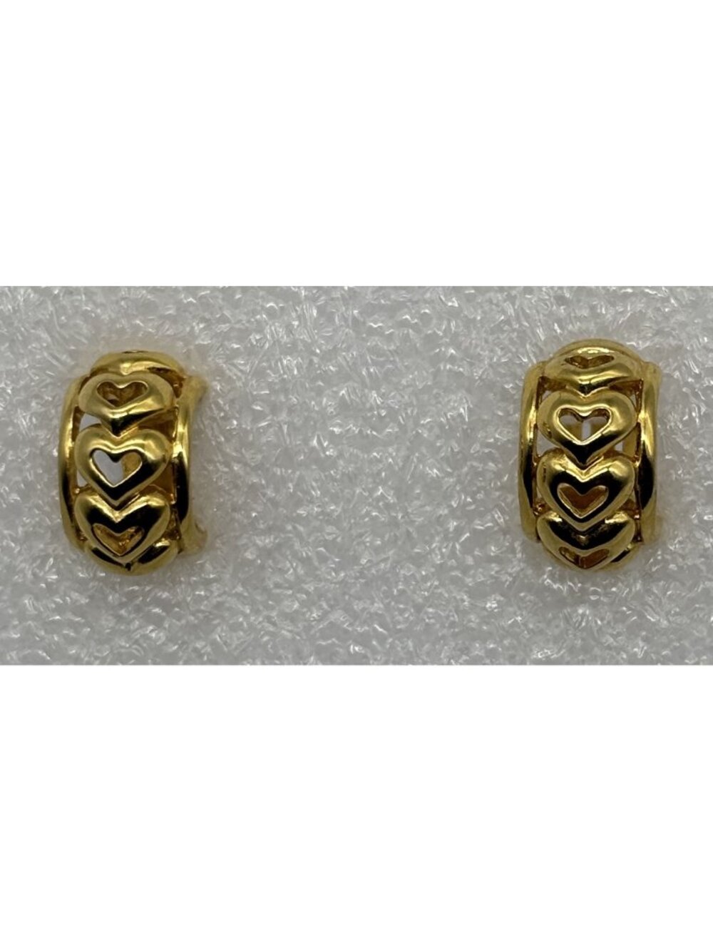 Vintage Barbara Mandrell Earrings Clip Gold-Tone Half-Hoop Heart Cut-Outs Signed